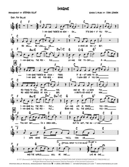 Imagine John Lennon Lead Sheet In Original Key Of C Sheet Music