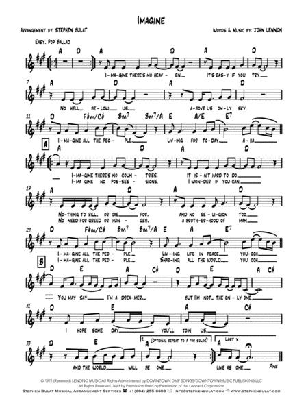 Imagine John Lennon Lead Sheet Key Of A Sheet Music