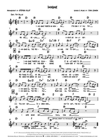 Imagine John Lennon Lead Sheet Key Of Bb Sheet Music