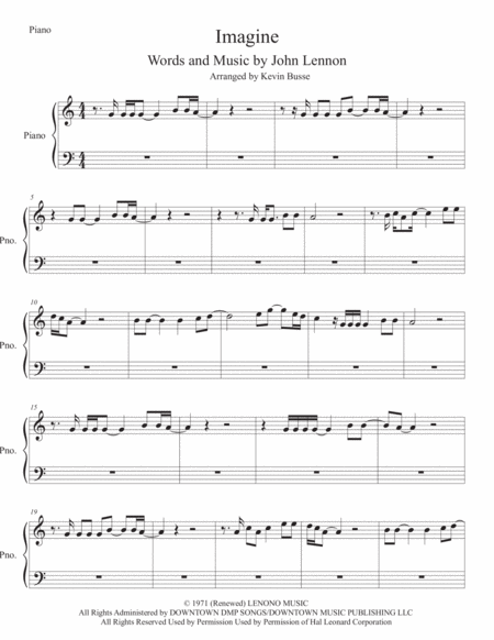 Imagine Piano Easy Key Of C Sheet Music