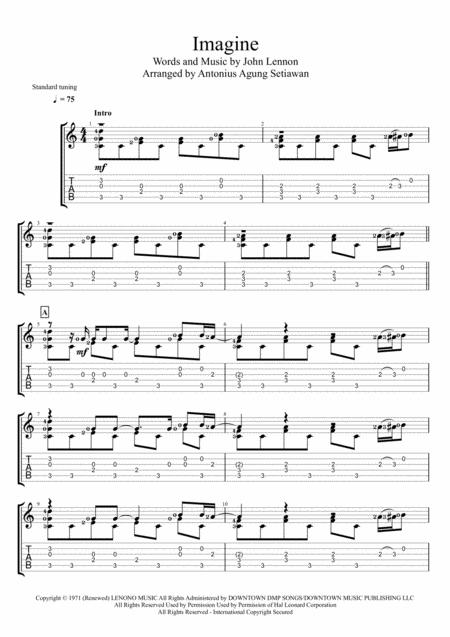 Free Sheet Music Imagine Solo Guitar Tablature