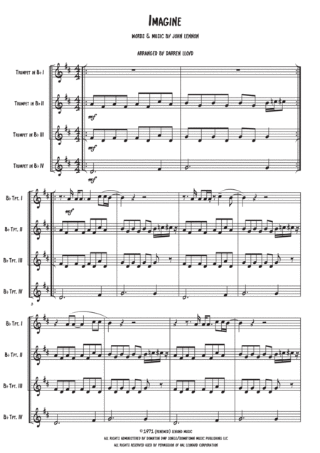 Imagine Trumpet Quartet Sheet Music