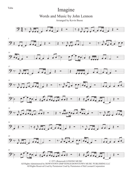 Imagine Tuba Easy Key Of C Sheet Music