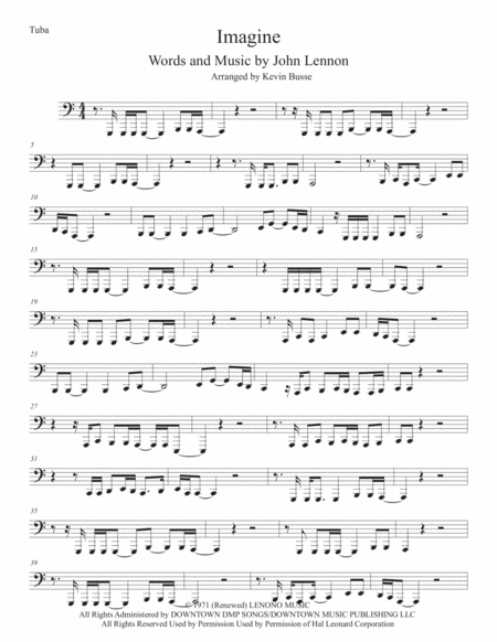 Imagine Tuba Original Key Sheet Music