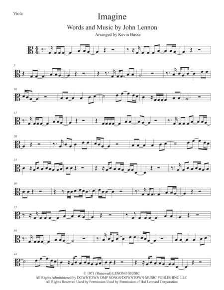 Imagine Viola Easy Key Of C Sheet Music