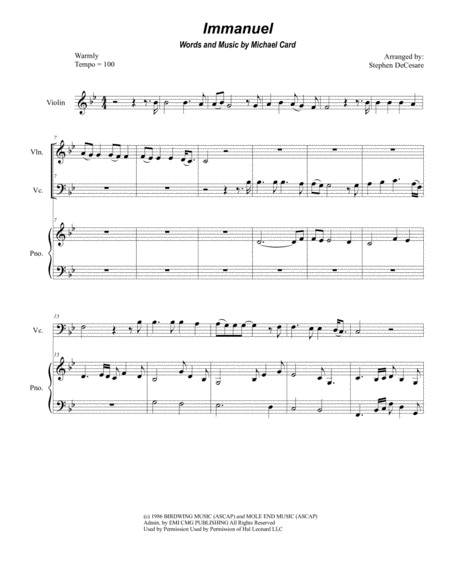 Free Sheet Music Immanuel Duet For Violin And Cello