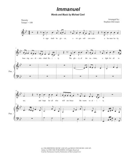 Immanuel For Vocal Solo Sheet Music