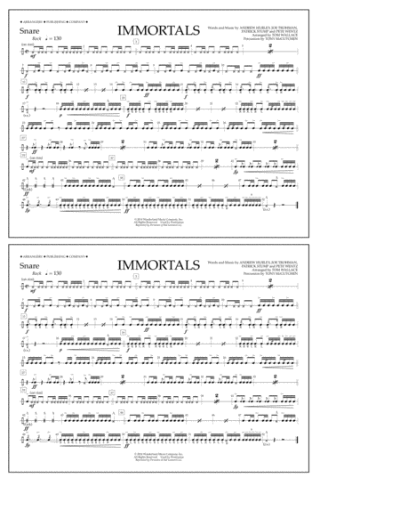 Immortals From Big Hero 6 Arr Tom Wallace Snare Sheet Music