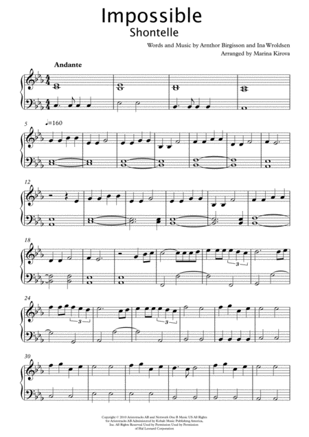 Free Sheet Music Impossible By Shontelle And James Arthur Easy To Read Format