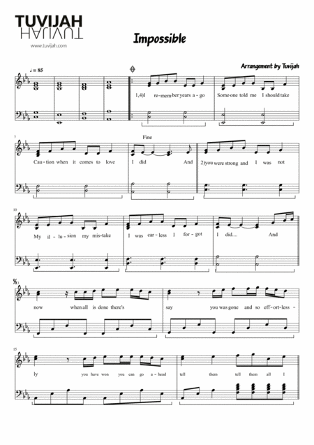 Free Sheet Music Impossible James Arthur