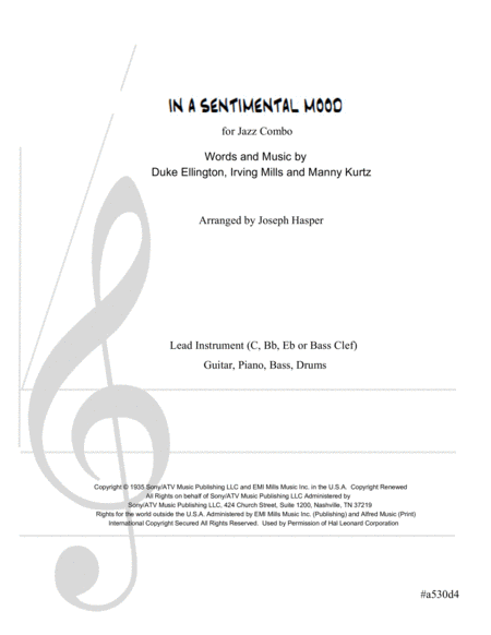 Free Sheet Music In A Sentimental Mood Basic Jazz Combo