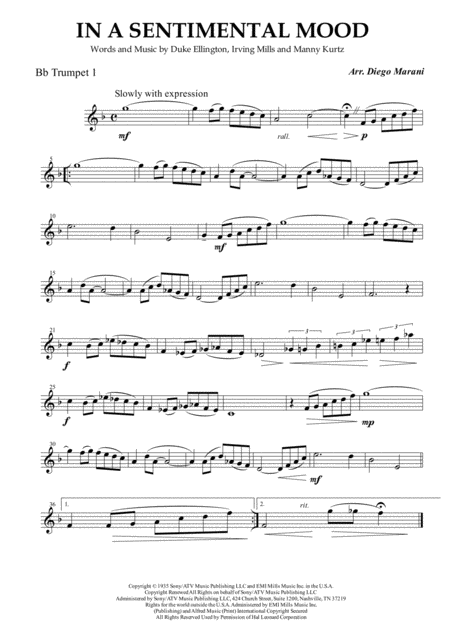 In A Sentimental Mood For Brass Quartet Sheet Music