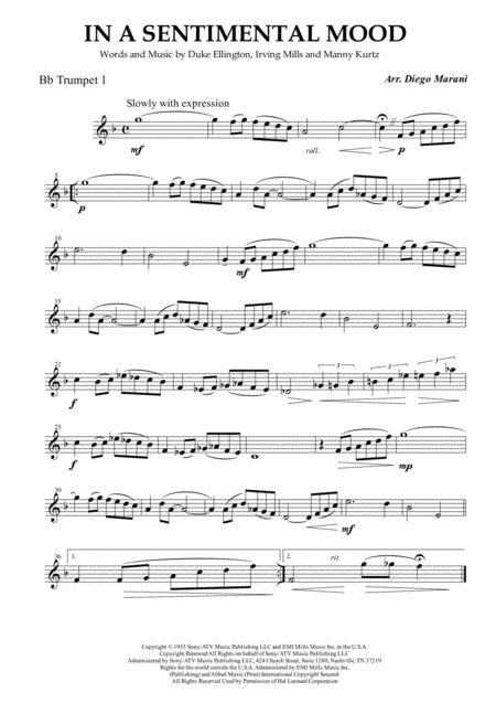 In A Sentimental Mood For Brass Quintet Sheet Music