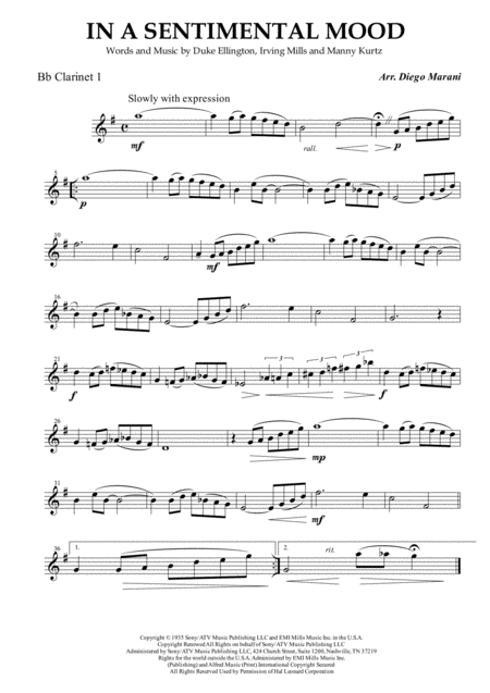 In A Sentimental Mood For Clarinet Quartet Sheet Music