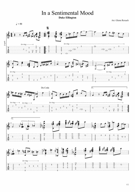 Free Sheet Music In A Sentimental Mood Solo Guitar Arrangement