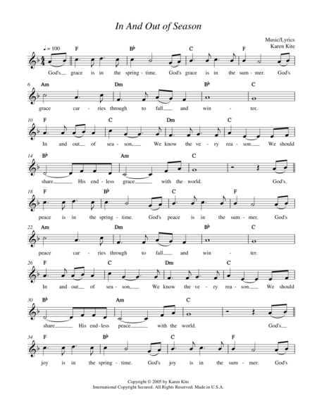 In And Out Of Season Sheet Music