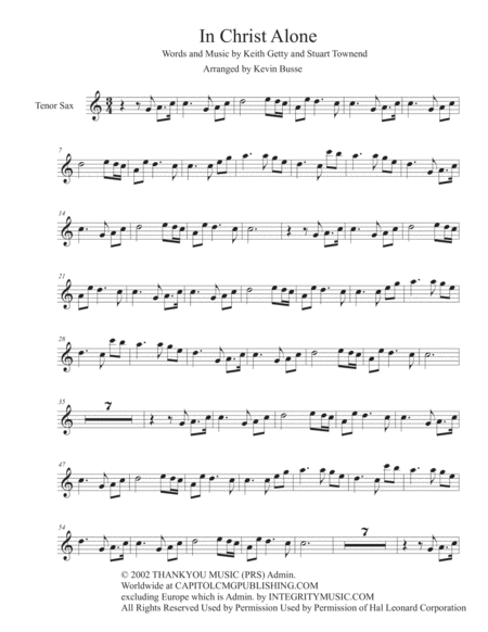 In Christ Alone Easy Key Of C Tenor Sax Sheet Music