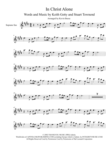 Free Sheet Music In Christ Alone Original Key Soprano Sax