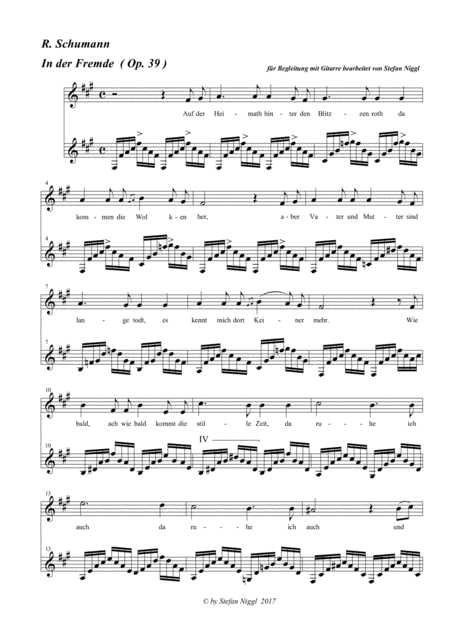 Free Sheet Music In Der Fremde Op 39 No 1 For Medium Voice And Guitar