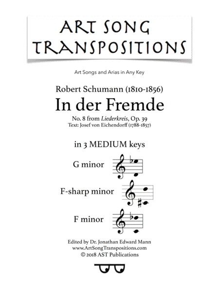 In Der Fremde Op 39 No 8 In 3 Medium Keys G F Sharp F Minor Sheet Music