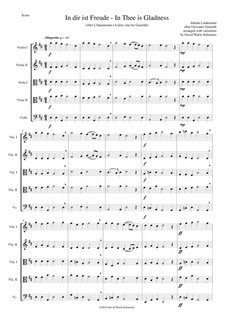 In Dir Ist Freude In Thee Is Gladness For String Quintet 2 Violins 2 Violas 1 Cello Sheet Music