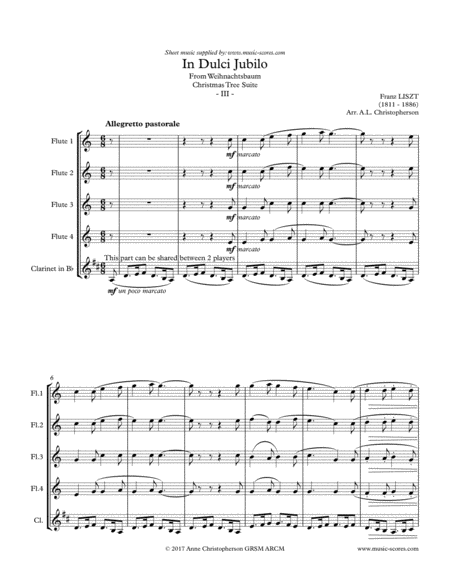 Free Sheet Music In Dulci Jubilo 4 Flutes And Clarinet