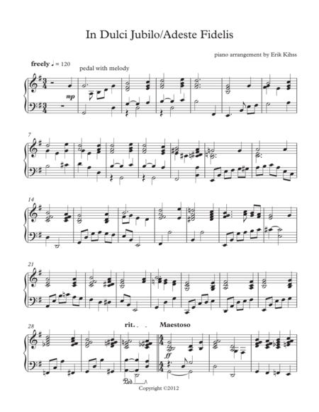 In Dulci Jubilo Adeste Fidelis Piano Arrangement By Erik Kihss Sheet Music