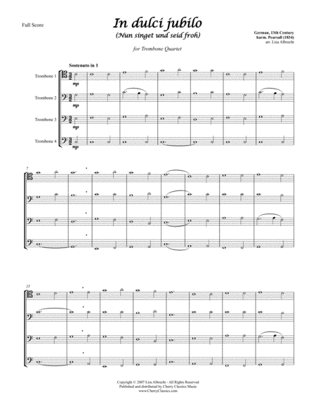 In Dulci Jubilo For Trombone Quartet Sheet Music