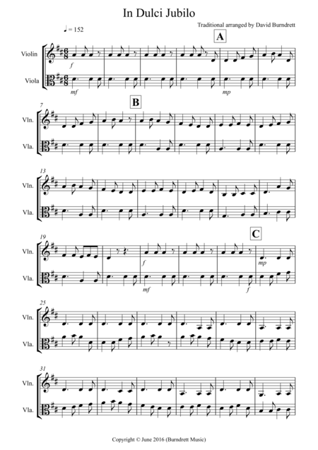 In Dulci Jubilo For Violin And Viola Duet Sheet Music