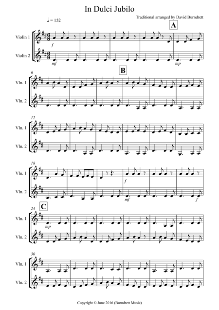 In Dulci Jubilo For Violin Duet Sheet Music