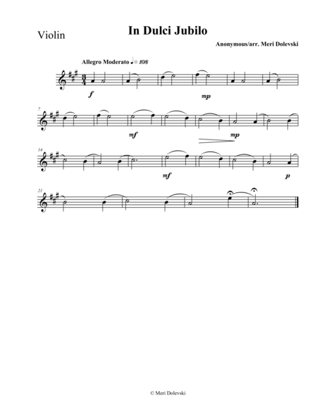 Free Sheet Music In Dulci Jubilo Violin Pno