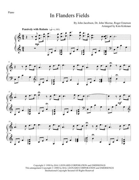 Free Sheet Music In Flanders Fields For Piano In C No Black Notes Needed