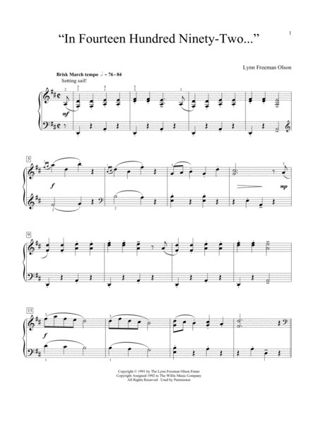 Free Sheet Music In Fourteen Hundred Ninety Two