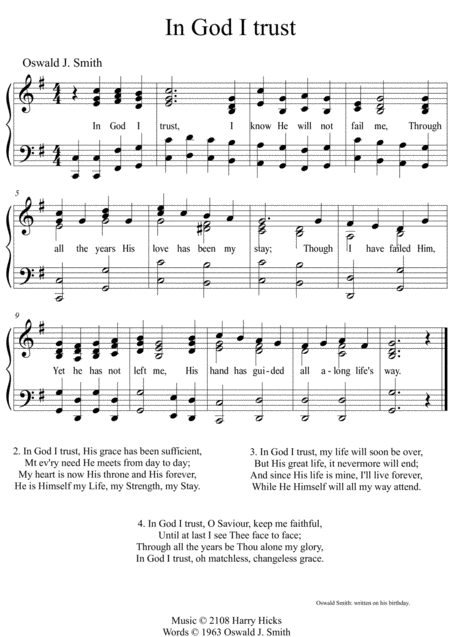 Free Sheet Music In God I Trust A New Tune To A Wonderful Oswald Smith Poem