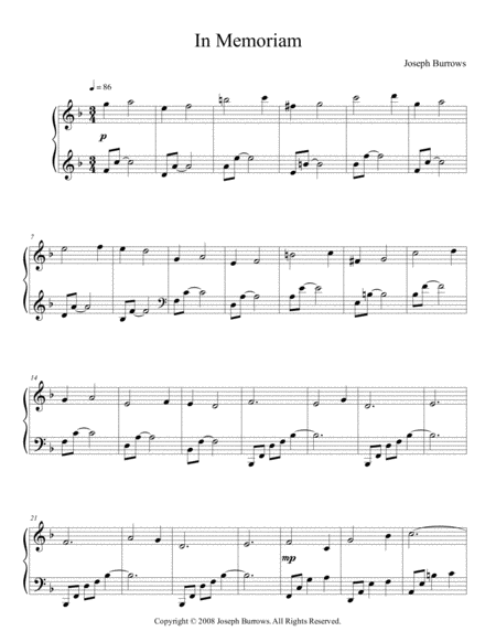 Free Sheet Music In Memoriam By Joseph Burrows Piano Solo