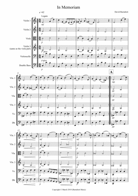 In Memoriam For String Orchestra Sheet Music