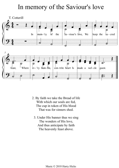 In Memory Of The Saviours Love A New Tune To A Wonderful Old Hymn Sheet Music