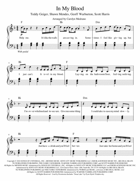 In My Blood Intermediate Piano Sheet Music