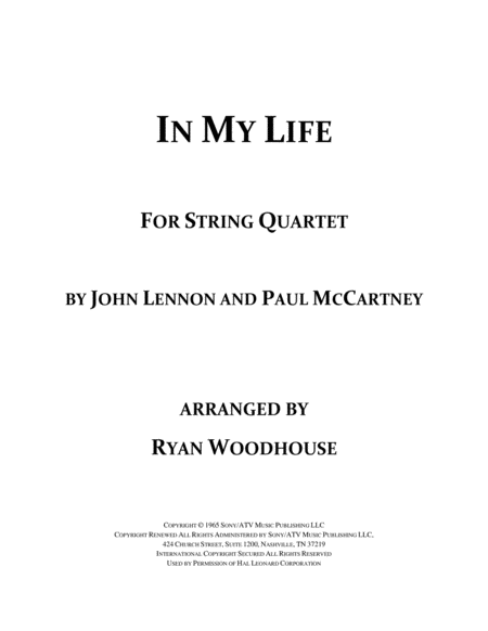 Free Sheet Music In My Life String Quartet