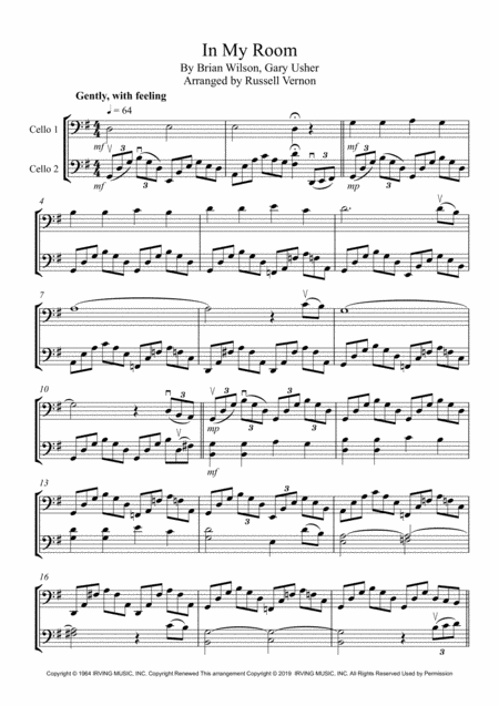 Free Sheet Music In My Room Cello Duet
