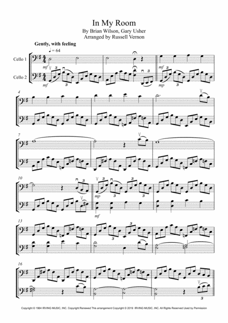 In My Room Cello Duet Sheet Music