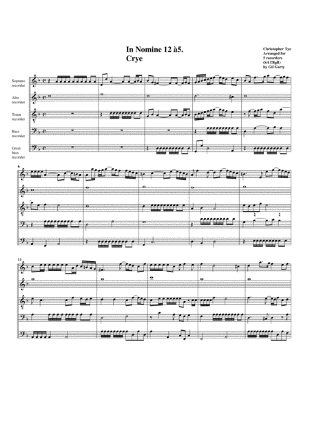 In Nomine No 12 A5 Arrangement For 5 Recorders Sheet Music