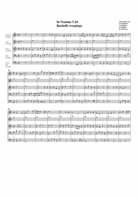 In Nomine No 5 A5 Arrangement For 5 Recorders Sheet Music