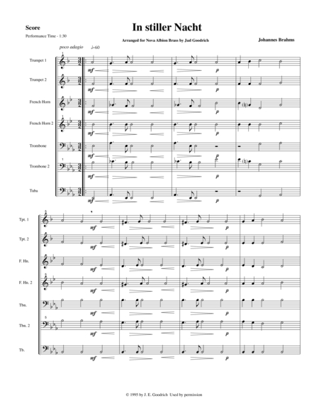 Free Sheet Music In Stiller Nacht For Brass Quintet Score And Parts