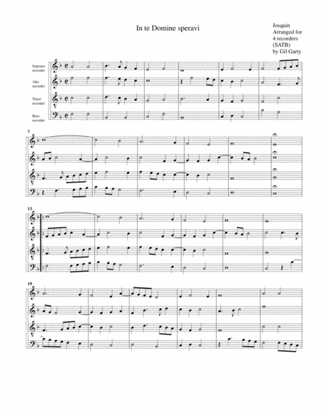 Free Sheet Music In Te Domine Speravi Arrangement For 4 Recorders