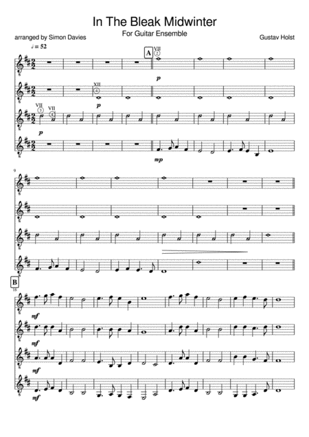 In The Bleak Midwinter Beginner Intermediate Guitar Ensemble Sheet Music