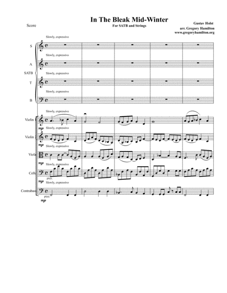 Free Sheet Music In The Bleak Midwinter By Gustave Holst Arr For Satb And Strings