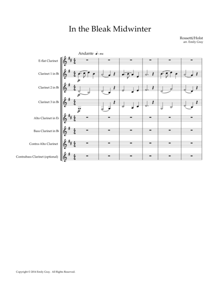 Free Sheet Music In The Bleak Midwinter For Clarinet Choir