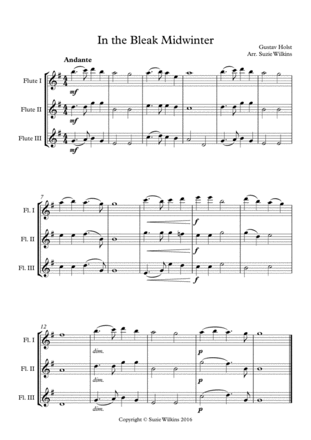 Free Sheet Music In The Bleak Midwinter For Flute Trio