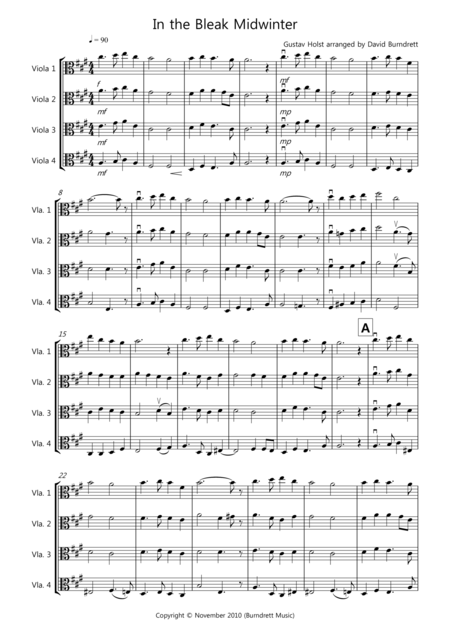 In The Bleak Midwinter For Viola Quartet Sheet Music